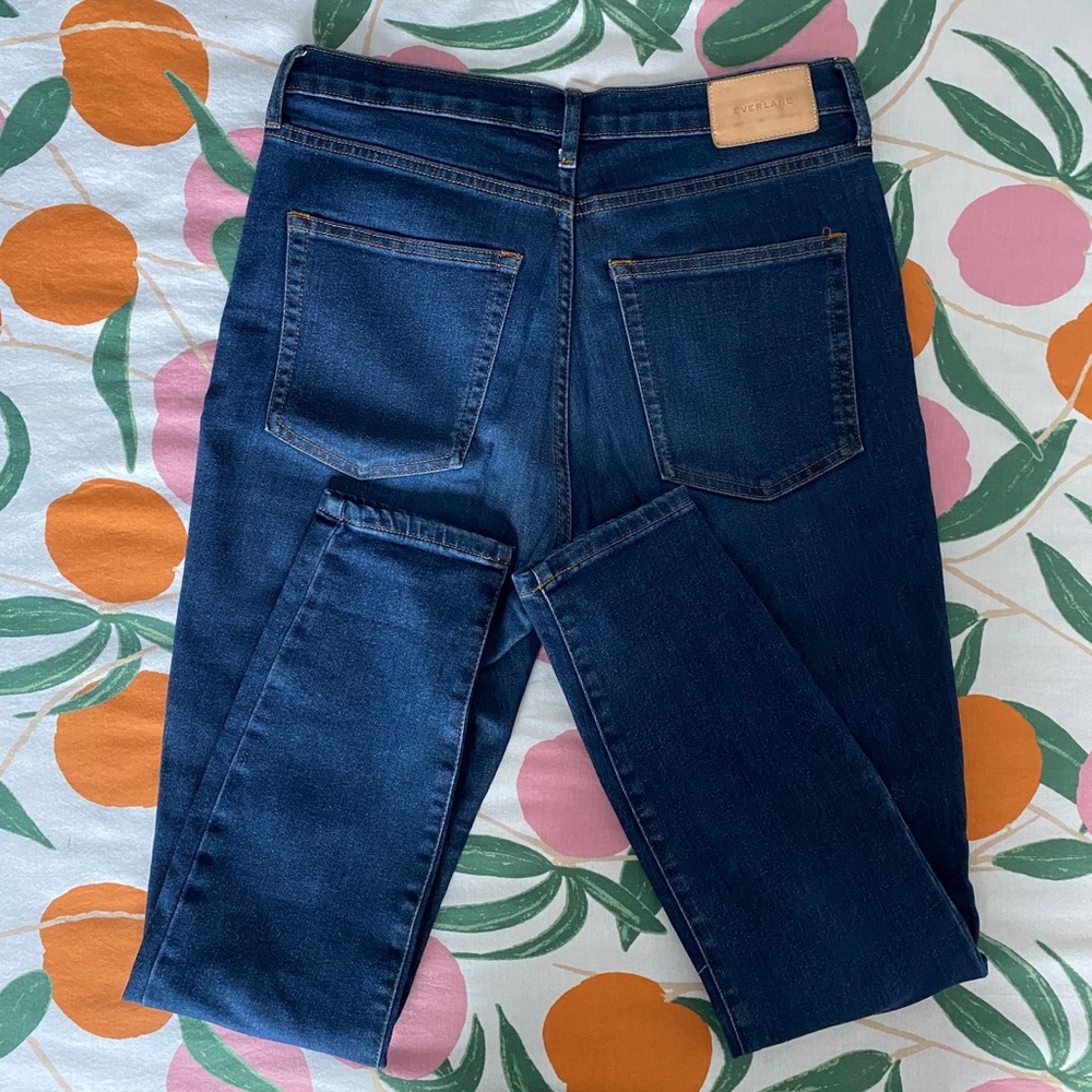 Everlane Authentic Stretch High Rise Skinny Jeans in Dark Wash Blue